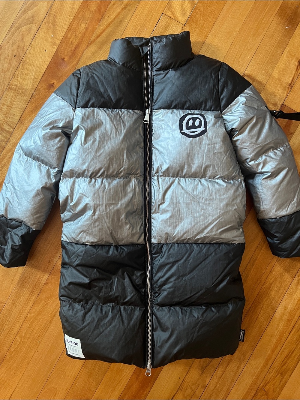 NUNUNU Like New Boys Metallic Black Silver Skull Parka Down Jacket 6-7